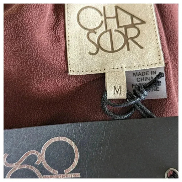 CHASER NWT Brick Tie Sleeve Top Size M 100% Silk Blouse V-Neck - Picture 7 of 7